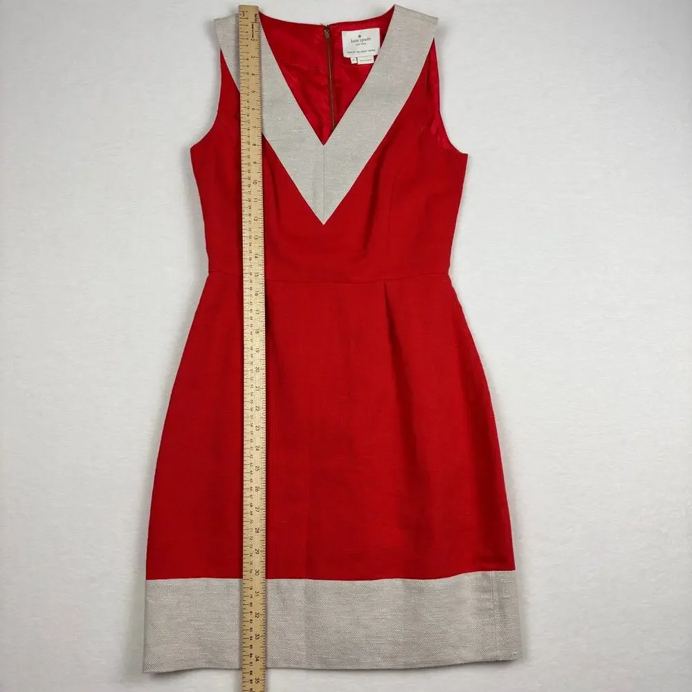 Kate Spade Red & Oat Linen Sleeveless V-Neck James Dress Size 0